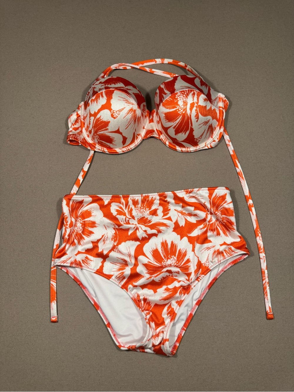 Orange & White Bikini Set shade and sure orange and white floral, swimsuit, m